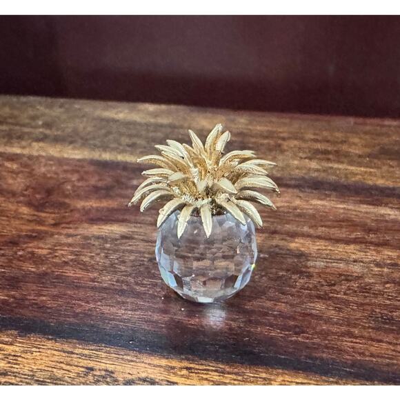 Vintage Swarovski 2" Miniature Crystal Pineapple Gold Leaves - Picture 4 of 5